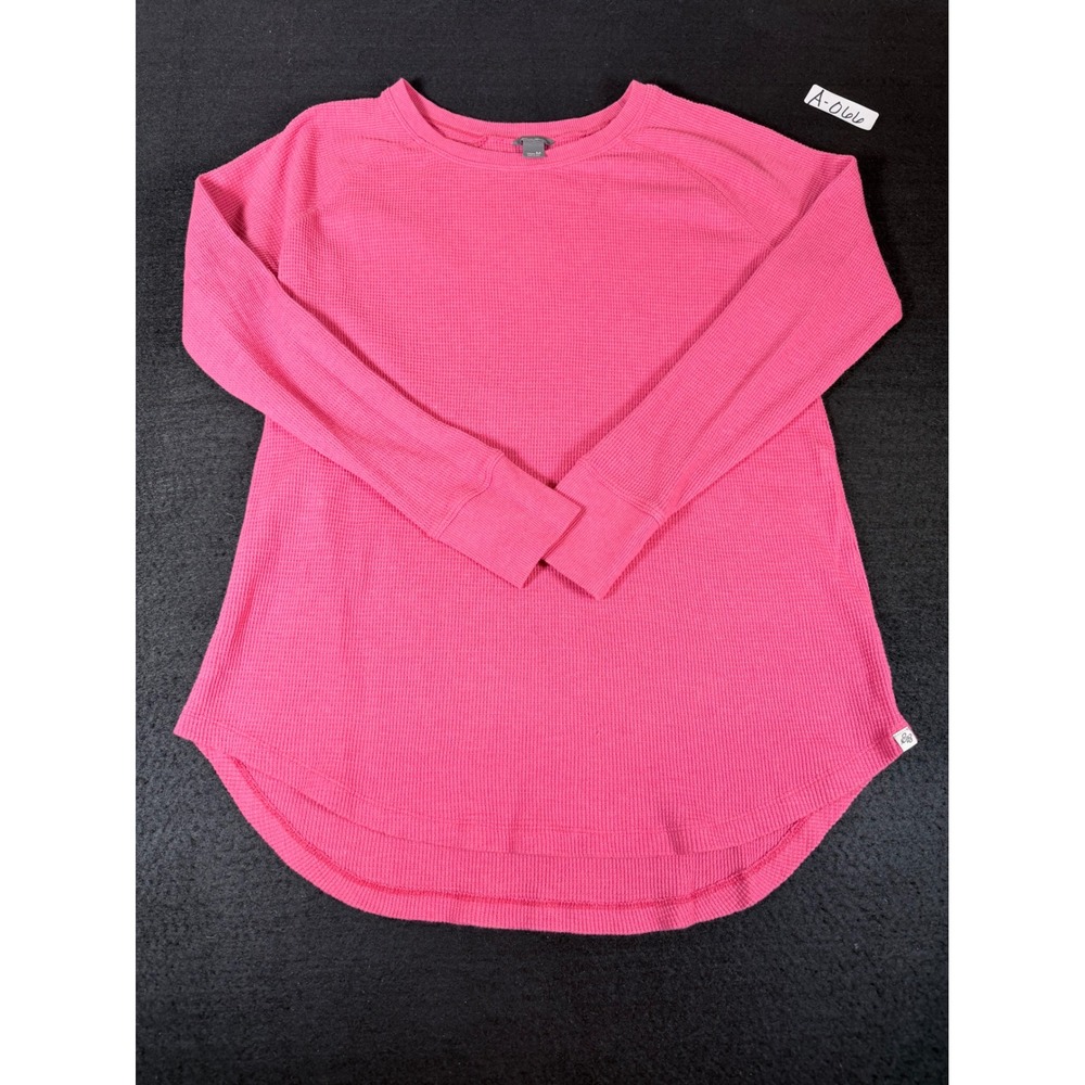 Eddie Bauer Womens Pink Waffle Knit Thermal Long Sleeve Top Medium Curved Hem